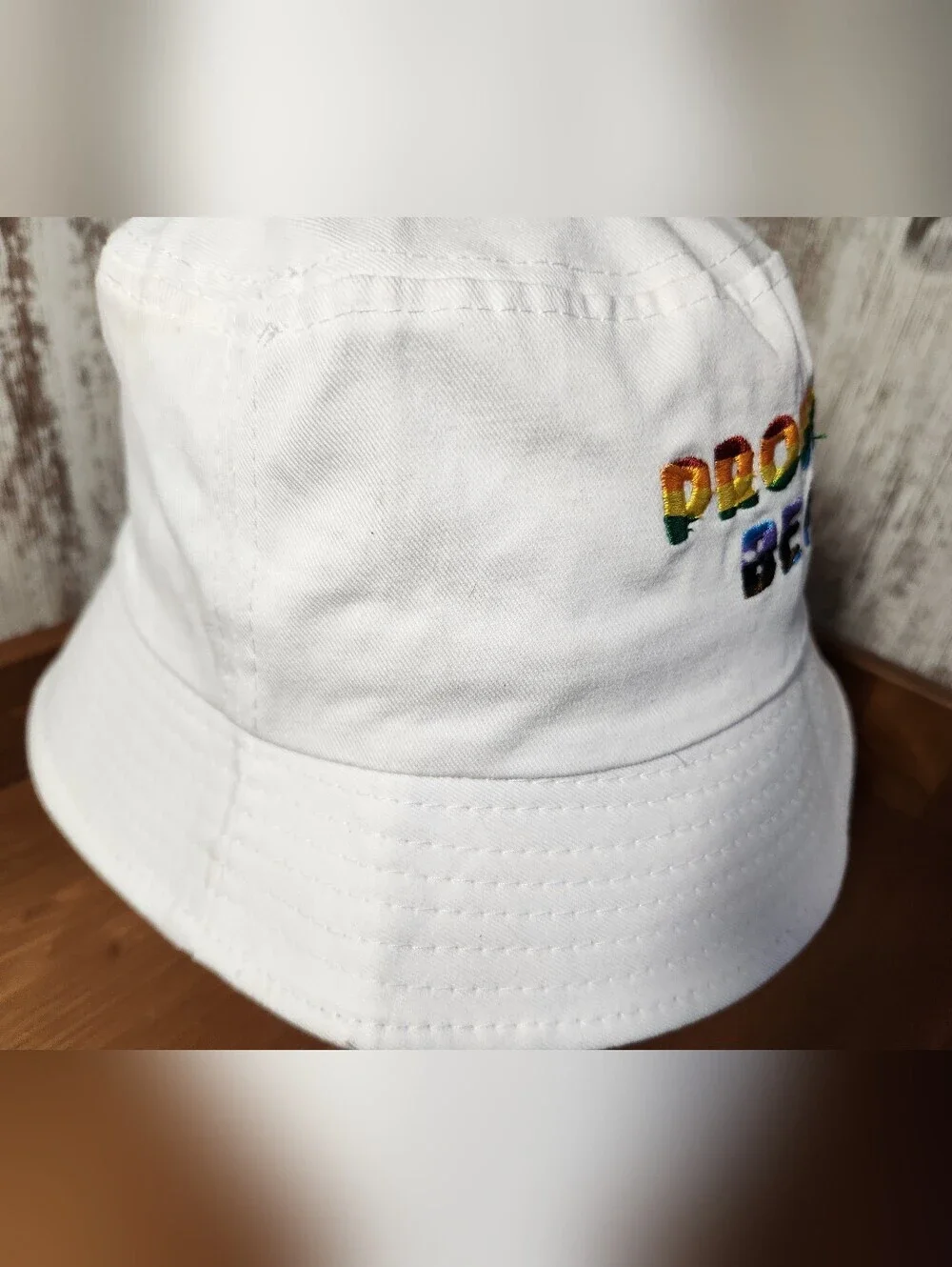White Bucket Hat with Rainbow 